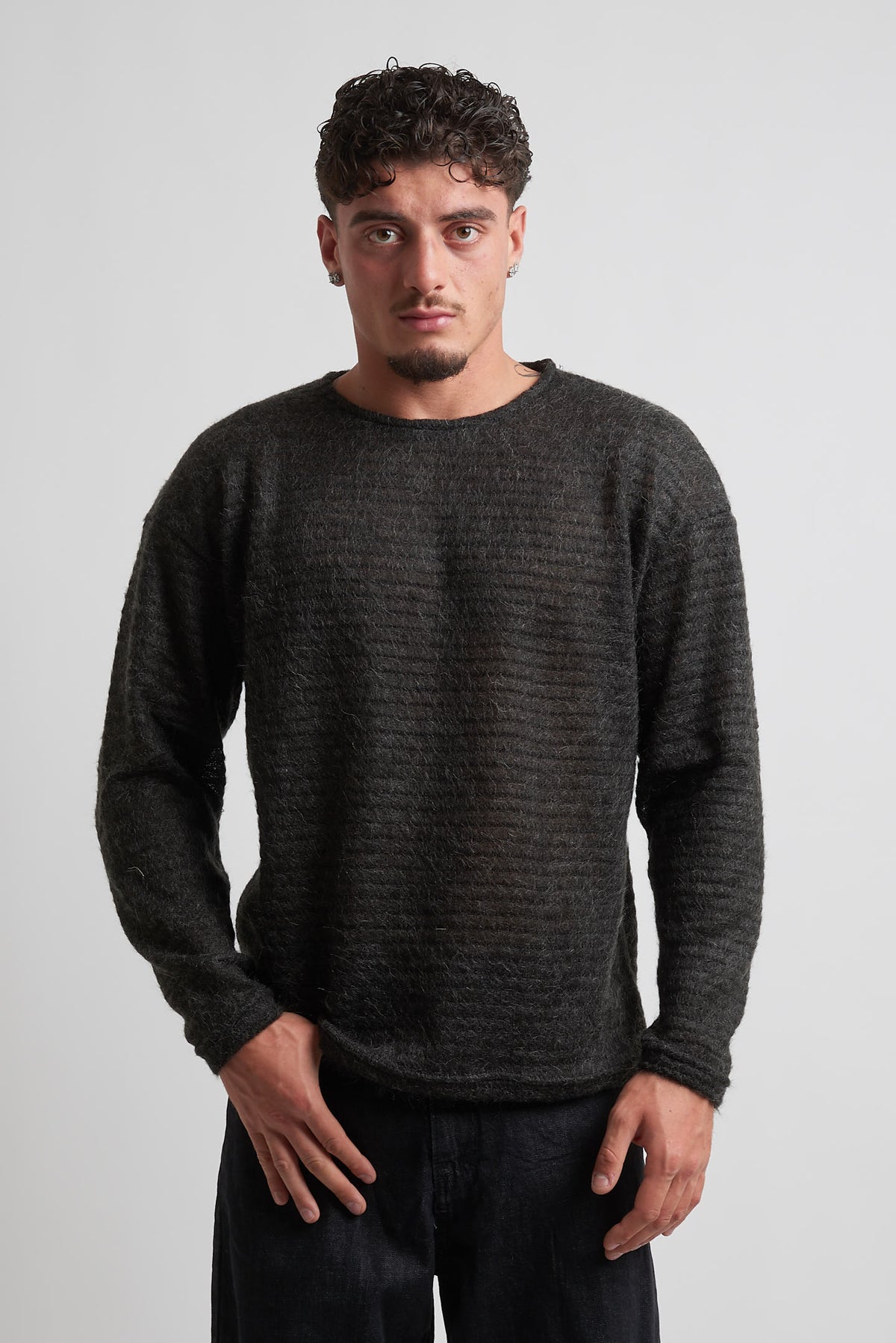 Maglia giro collo armaturata poliviscosa nero