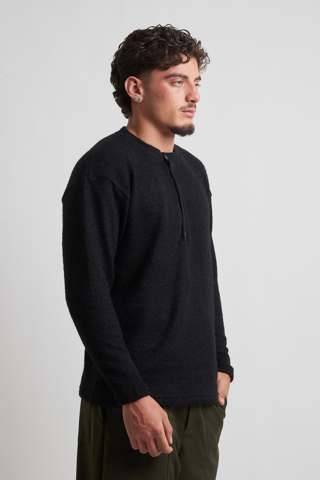 Maglia a serafino rasata in mohair nero