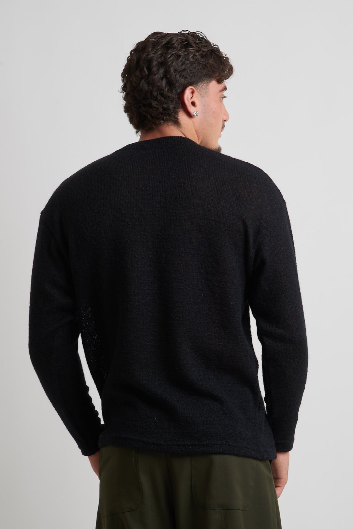 Maglia a serafino rasata in mohair nero