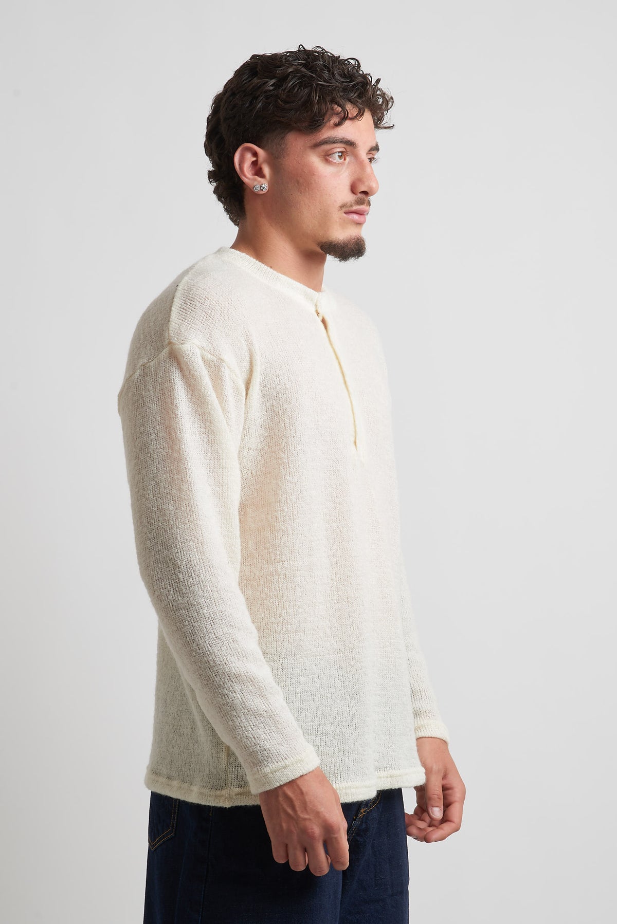 Maglia a serafino rasata in mohair panna