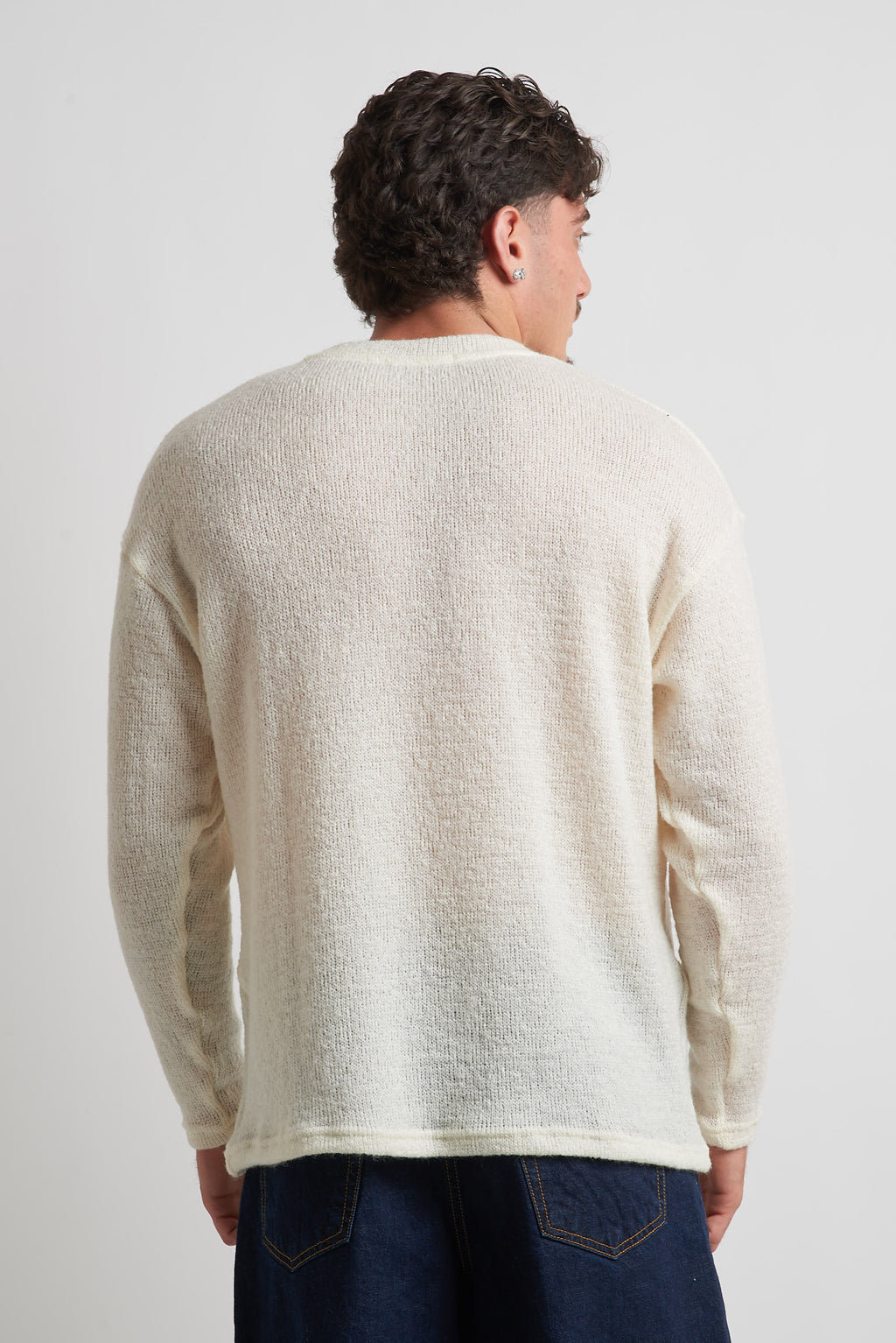 Maglia a serafino rasata in mohair panna