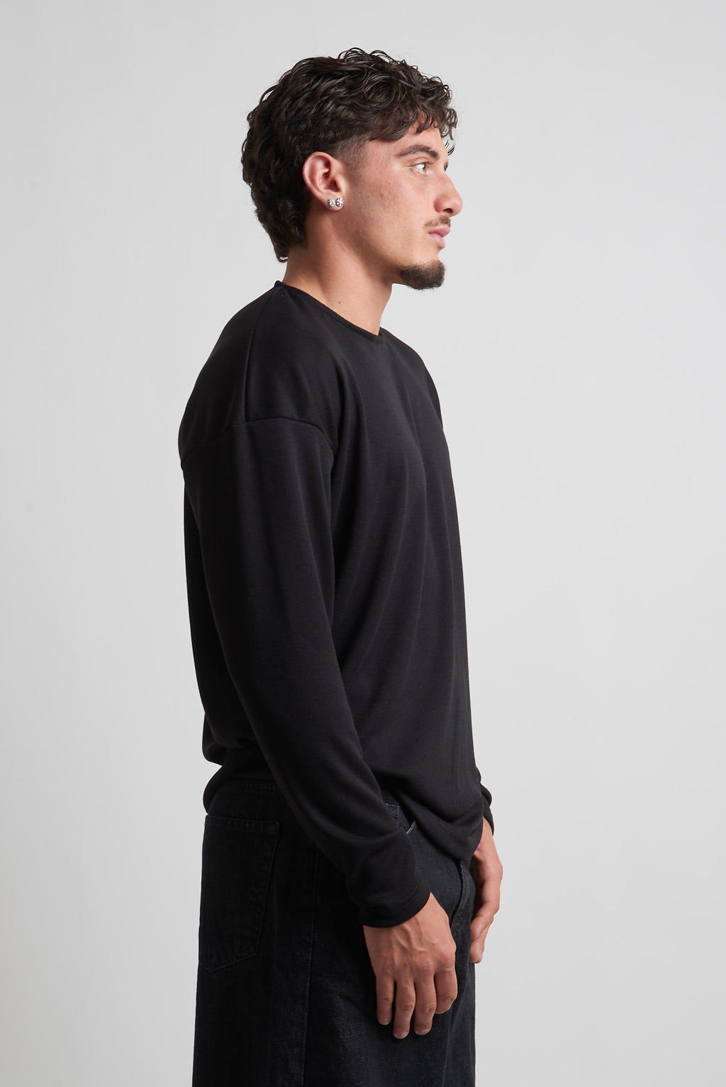 Maglia giro collo rasata poliviscosa nero