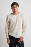 Maglia giro collo rasata in mohair panna