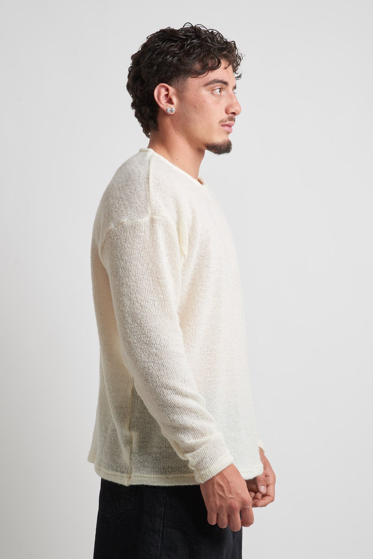 Maglia giro collo rasata in mohair panna