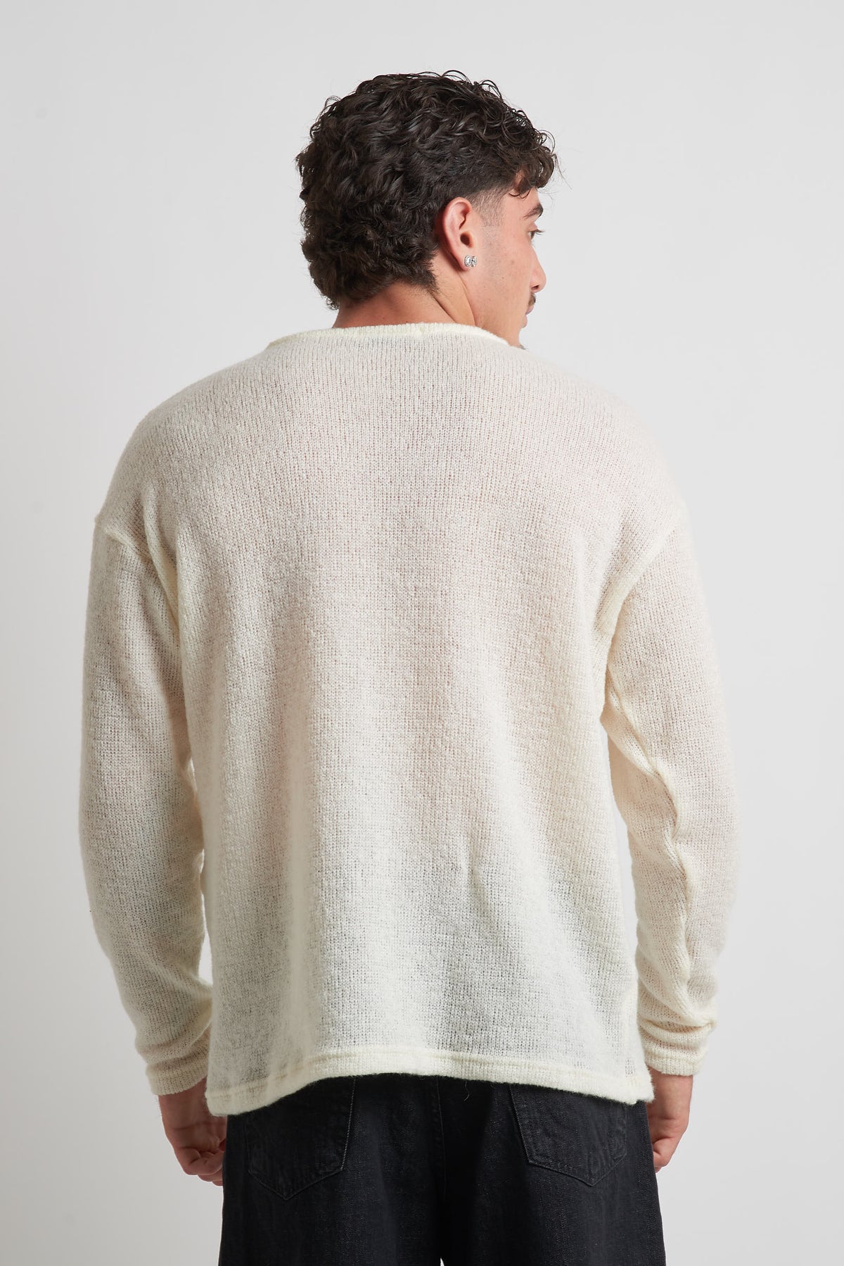 Maglia giro collo rasata in mohair panna