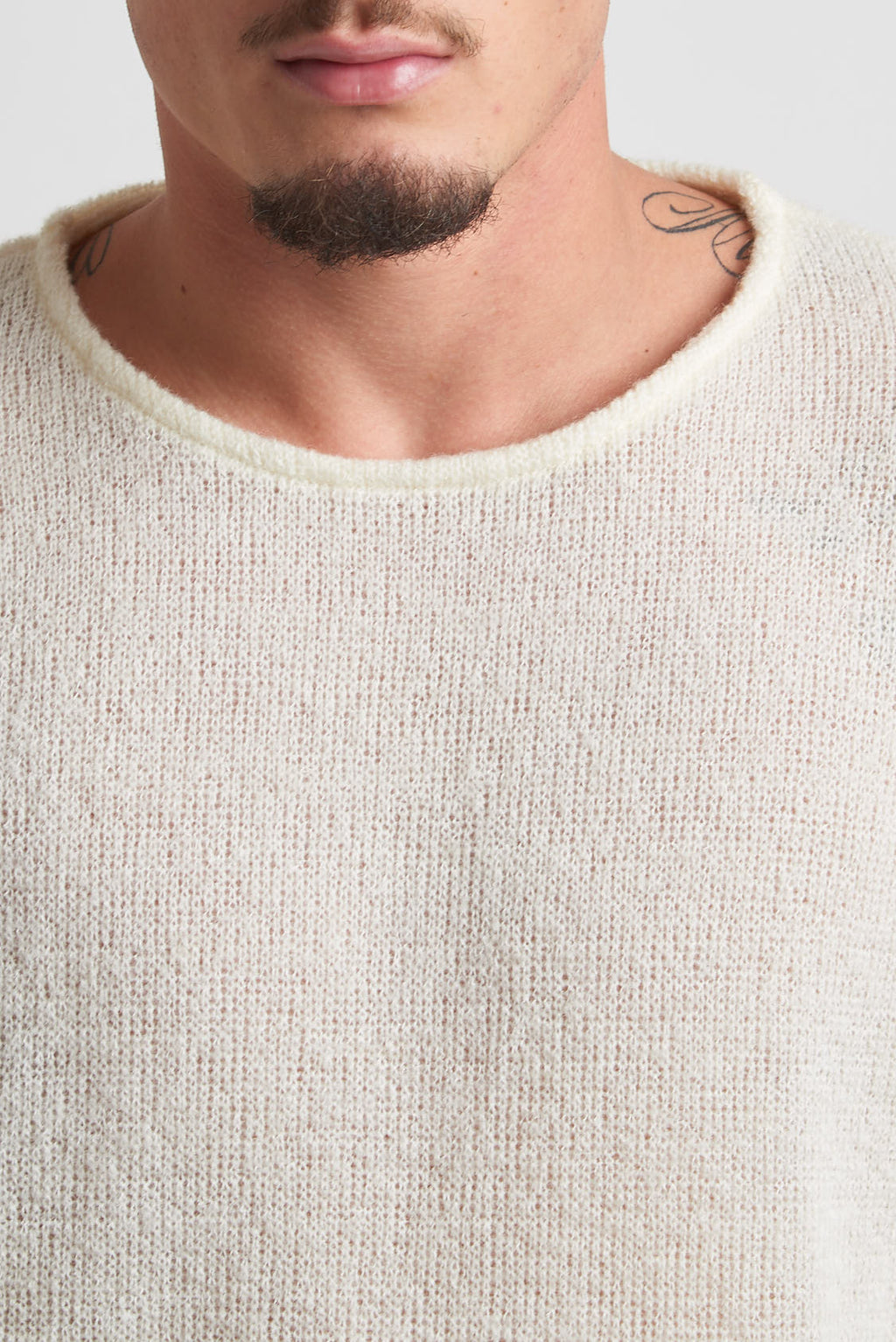 Maglia giro collo rasata in mohair panna