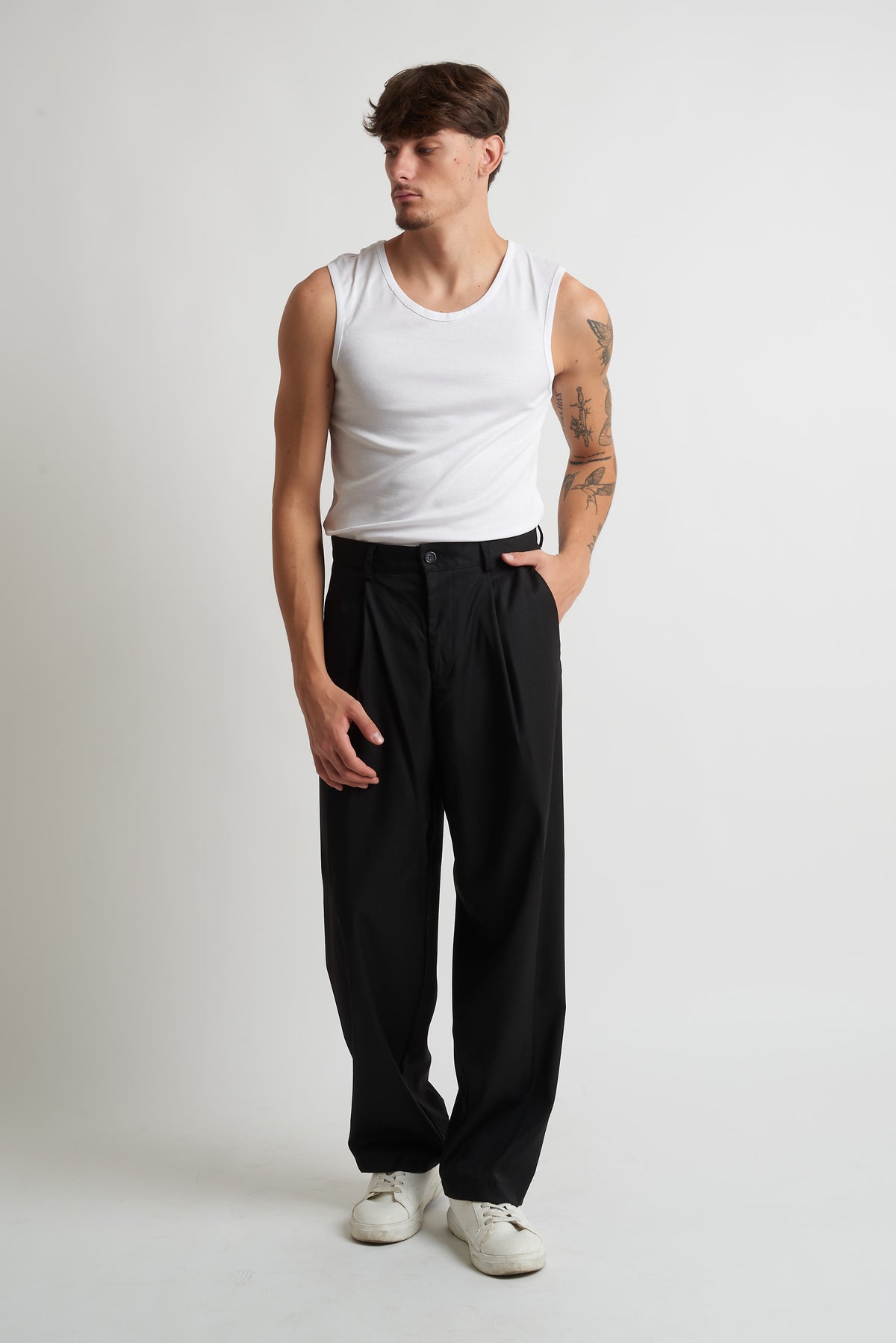 Pantalone pence lunga in poliviscosa nero