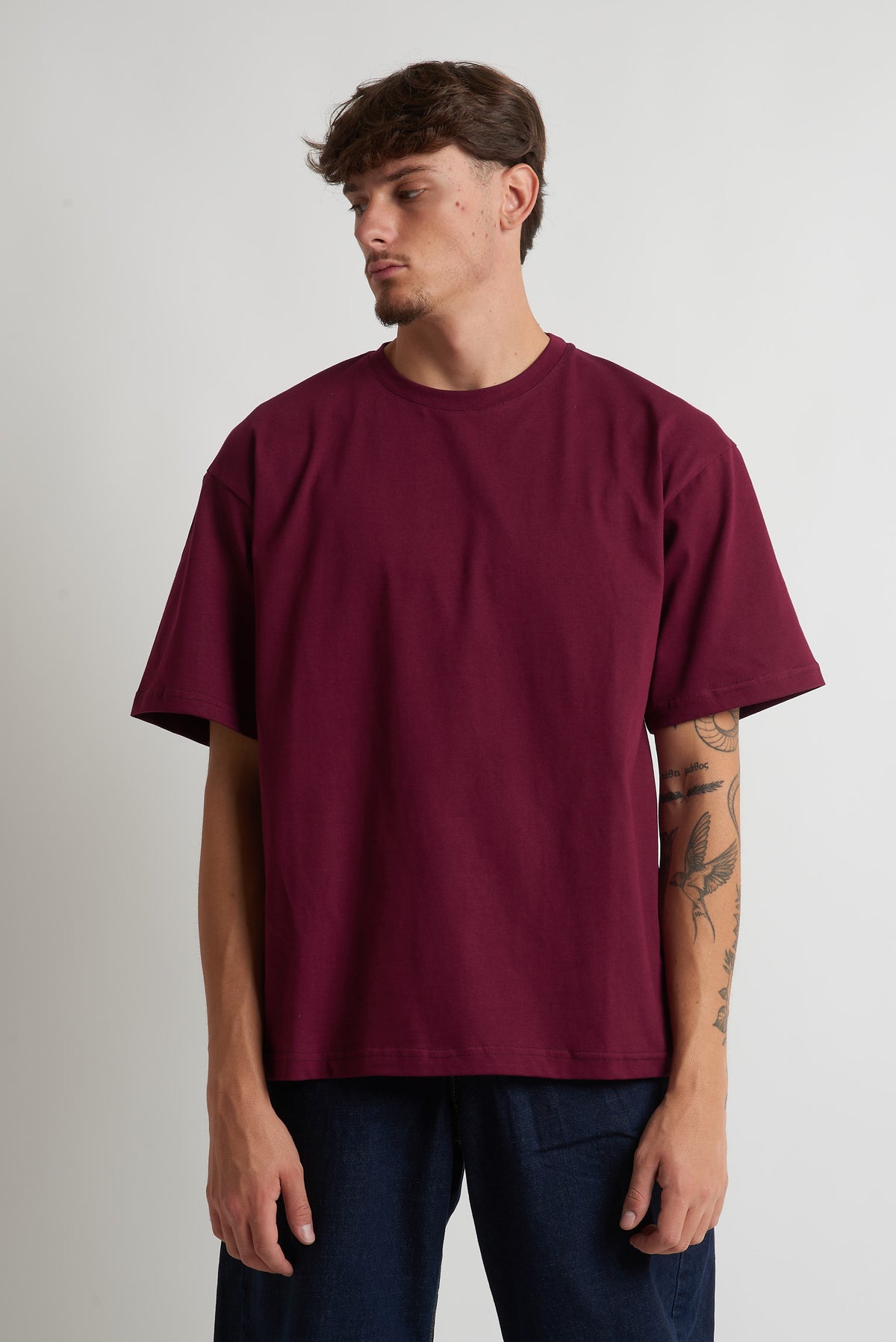 T shirt oversize in cotone 240 grammi bordeaux