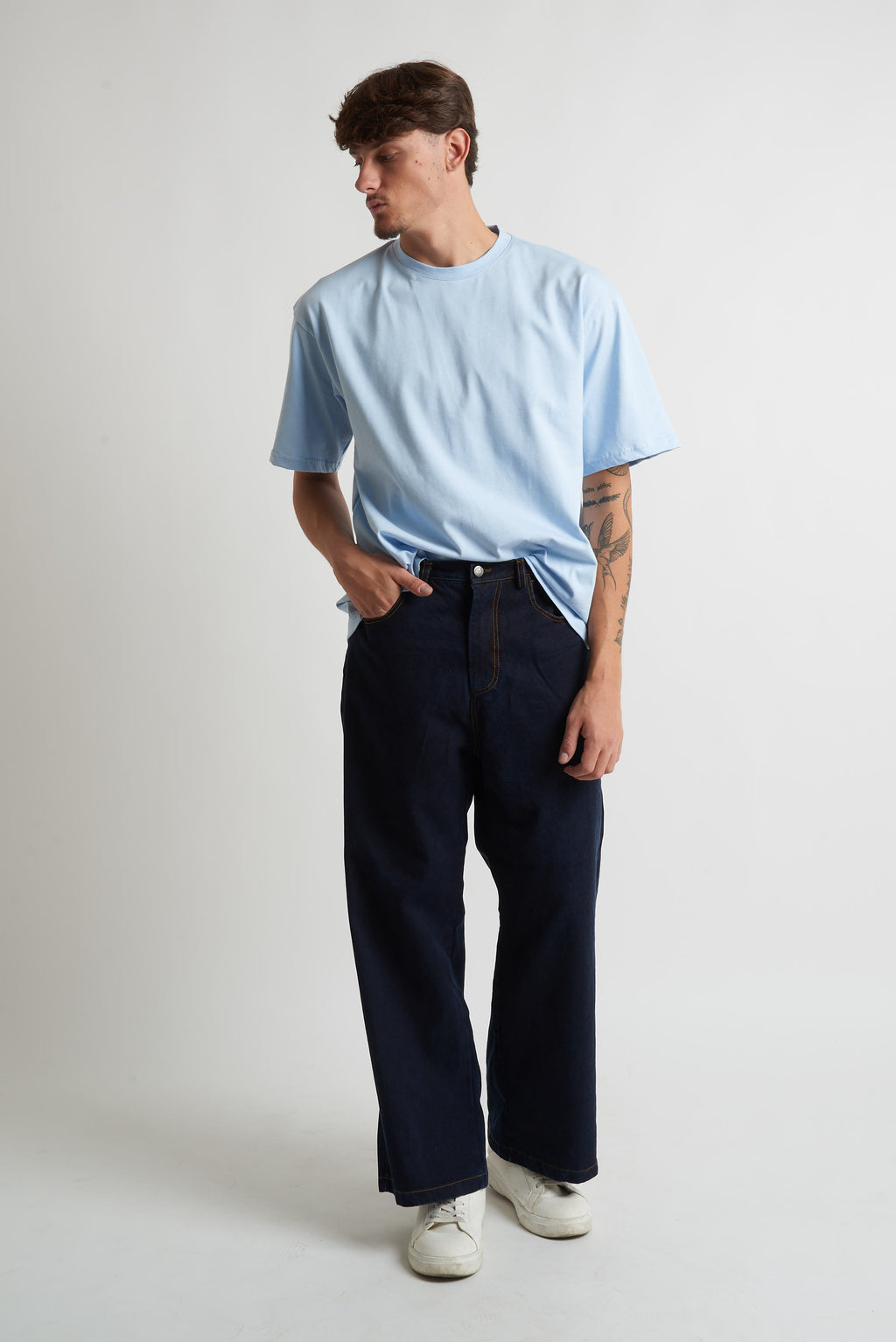 T shirt oversize in cotone 240 grammi celeste