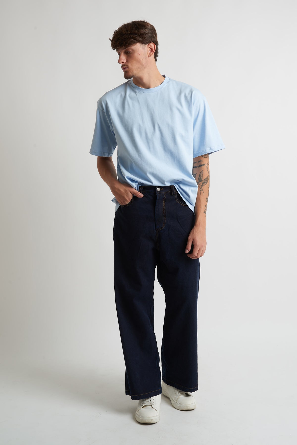 T shirt oversize in cotone 240 grammi celeste