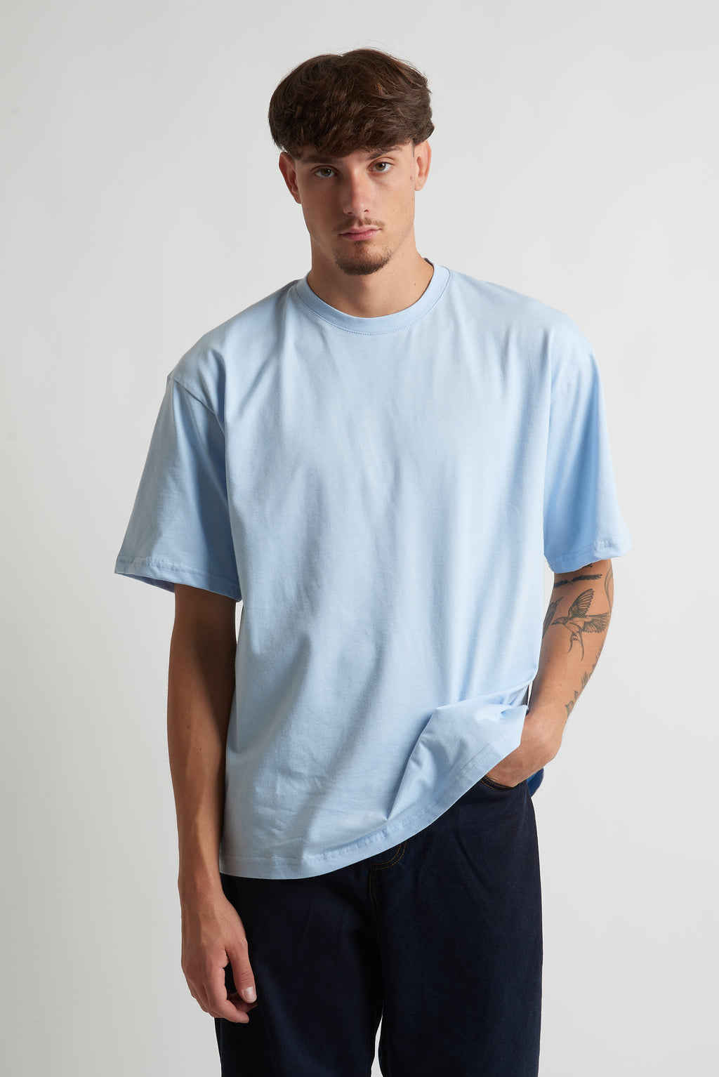 T shirt oversize in cotone 240 grammi celeste