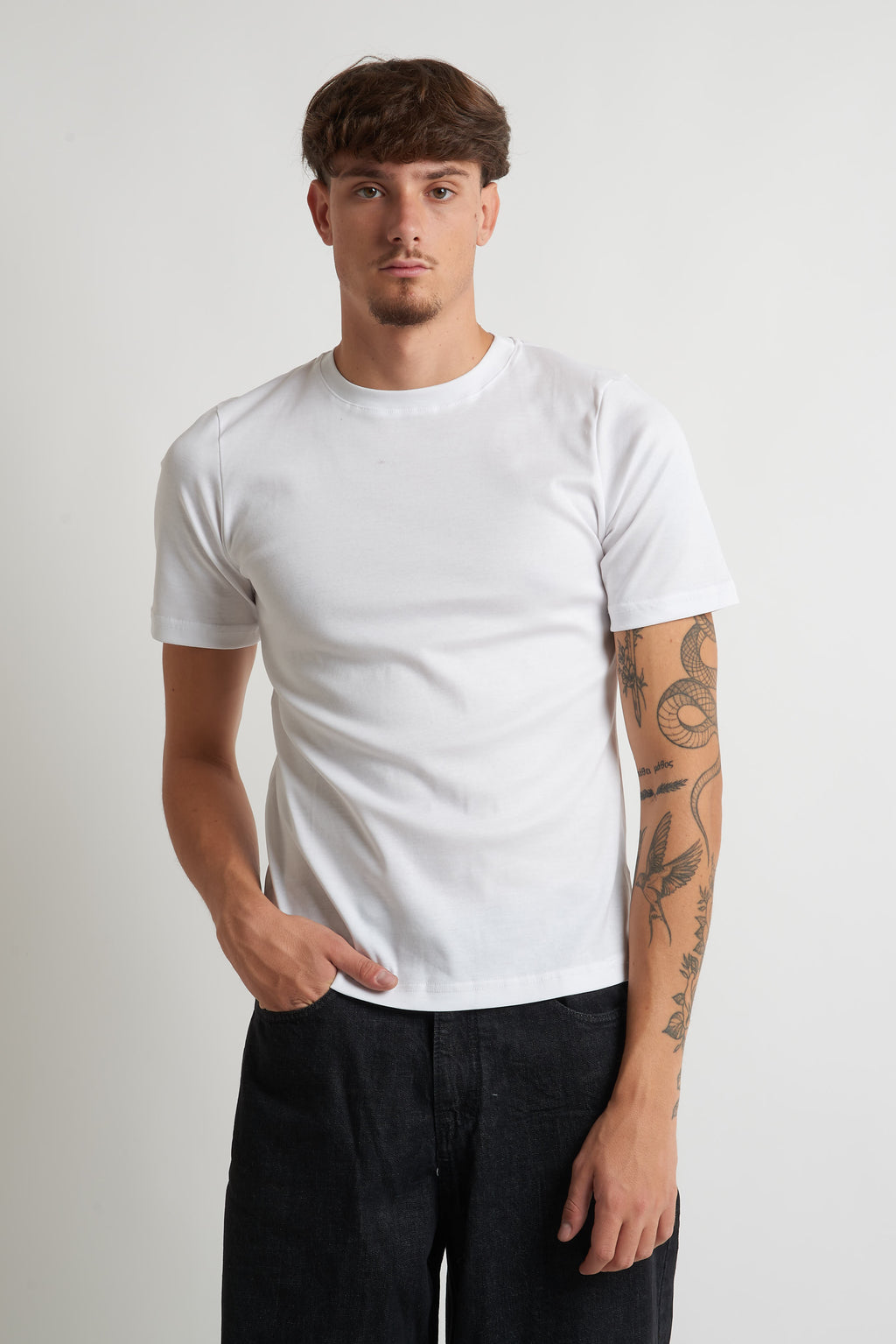 T shirt regular costina filo di scozia bianco