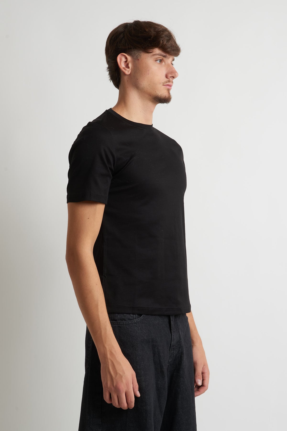 T shirt regular costina filo di scozia nero