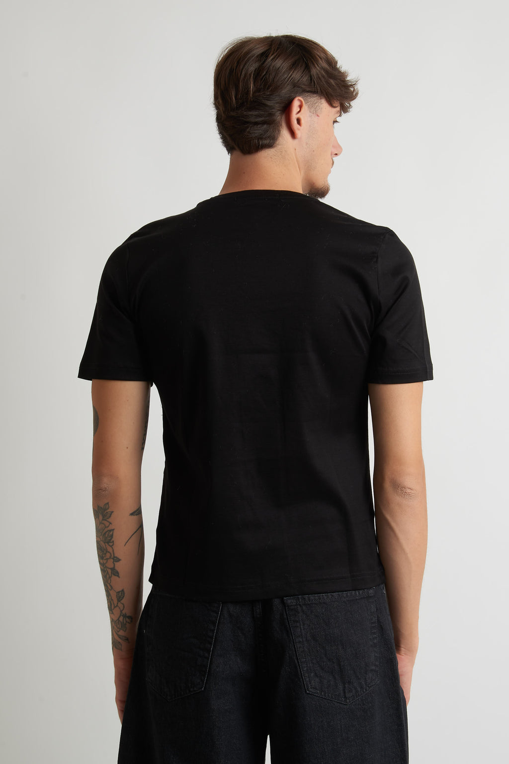 T shirt regular costina filo di scozia nero