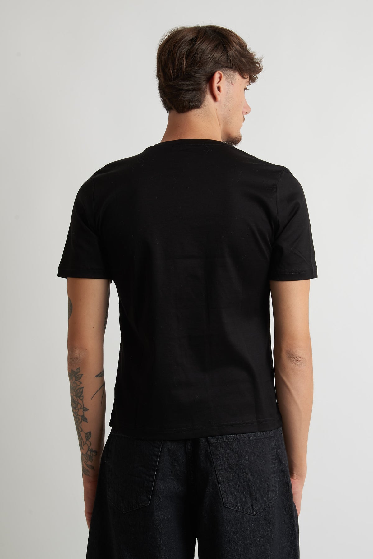 T shirt regular costina filo di scozia nero